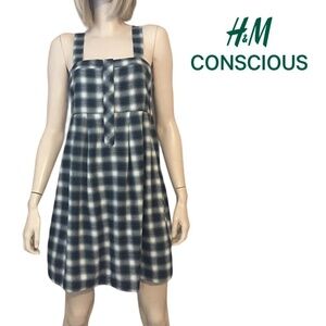 H&M Conscious 100% Organic Cotton Buffalo Plaid Jumper Dress Tunic Pockets